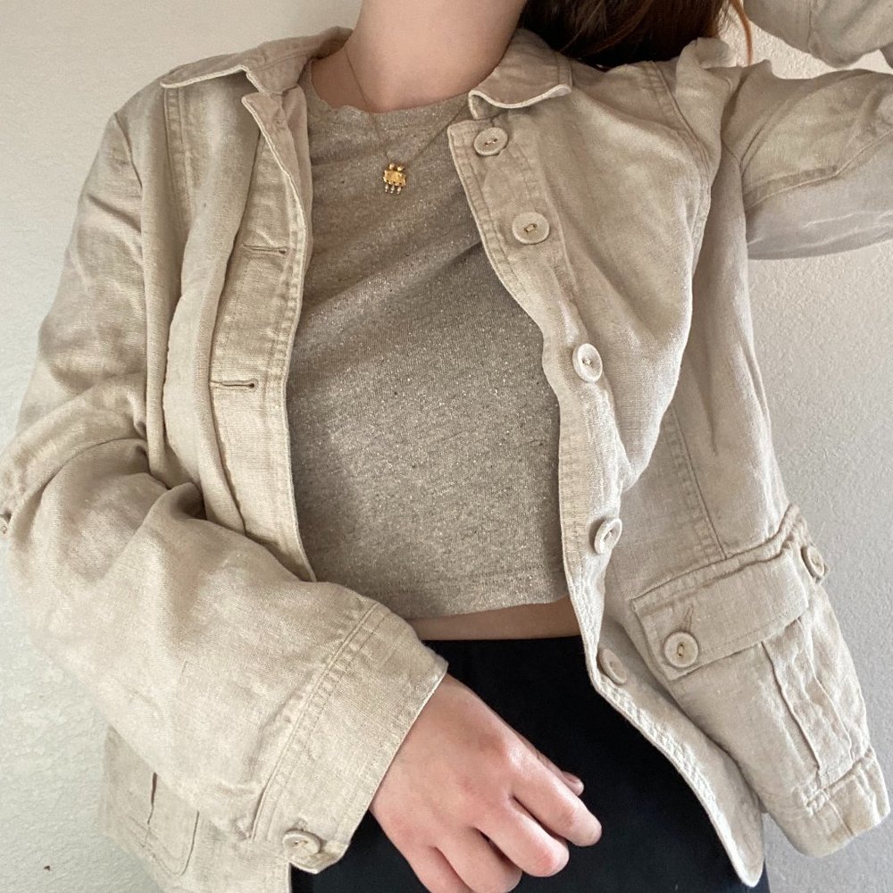 Pure linen button down shirt jacket